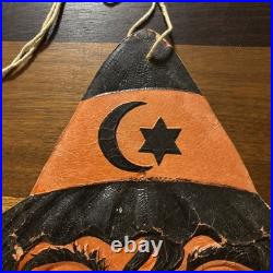 Antique German Halloween Embossed Die Cut Witch Face withMoon & Stars Hat 1920's