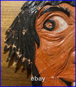Antique German Halloween Embossed Die Cut Witch Face withMoon & Stars Hat 1920's