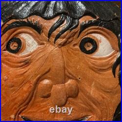 Antique German Halloween Embossed Die Cut Witch Face withMoon & Stars Hat 1920's