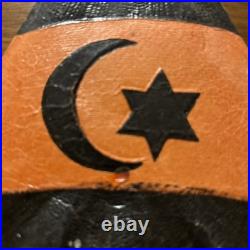 Antique German Halloween Embossed Die Cut Witch Face withMoon & Stars Hat 1920's