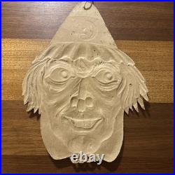 Antique German Halloween Embossed Die Cut Witch Face withMoon & Stars Hat 1920's