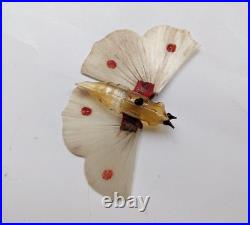Antique German HandBlown Glass Butterfly Moth Christmas Ornament Spun Glass Wing