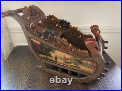 Antique German Hand-Carved Wooden Sleigh, Hand-Painted