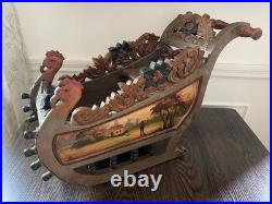 Antique German Hand-Carved Wooden Sleigh, Hand-Painted
