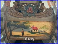 Antique German Hand-Carved Wooden Sleigh, Hand-Painted