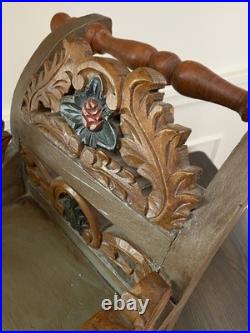 Antique German Hand-Carved Wooden Sleigh, Hand-Painted Antique German Hand-Carved Wooden Sleigh, Hand-Painted