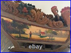 Antique German Hand-Carved Wooden Sleigh, Hand-Painted Antique German Hand-Carved Wooden Sleigh, Hand-Painted
