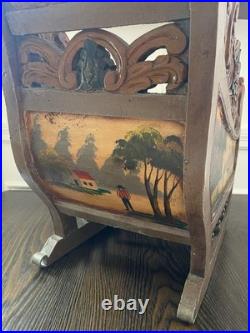 Antique German Hand-Carved Wooden Sleigh, Hand-Painted