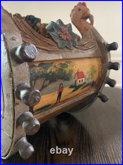 Antique German Hand-Carved Wooden Sleigh, Hand-Painted