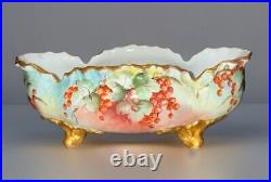 Antique German Hand Painted Centerpiece Footed Red Berrys Ivy Bowl Compote 1910
