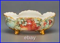 Antique German Hand Painted Centerpiece Footed Red Berrys Ivy Bowl Compote 1910