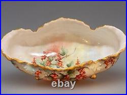 Antique German Hand Painted Centerpiece Footed Red Berrys Ivy Bowl Compote 1910