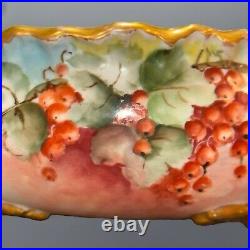 Antique German Hand Painted Centerpiece Footed Red Berrys Ivy Bowl Compote 1910