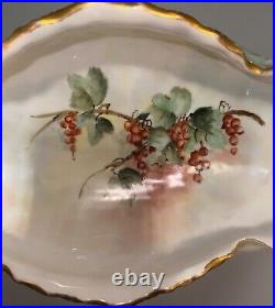 Antique German Hand Painted Centerpiece Footed Red Berrys Ivy Bowl Compote 1910