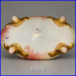 Antique German Hand Painted Centerpiece Footed Red Berrys Ivy Bowl Compote 1910