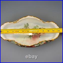 Antique German Hand Painted Centerpiece Footed Red Berrys Ivy Bowl Compote 1910