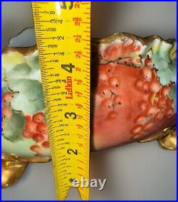 Antique German Hand Painted Centerpiece Footed Red Berrys Ivy Bowl Compote 1910