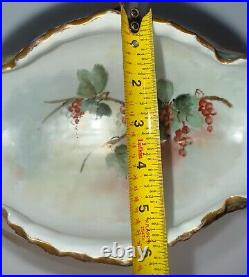Antique German Hand Painted Centerpiece Footed Red Berrys Ivy Bowl Compote 1910