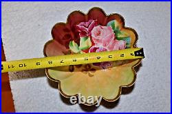 Antique German Hand Painted Fluted Gold Footed 8.5 Bowl American Beauty Roses Antique German Hand Painted Fluted Gold Footed 8.5 Bowl American Beauty Roses