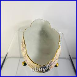 Antique German Hand Painted Gold Gilt Oval Bowl Bavaria Foot Floral Porcelain
