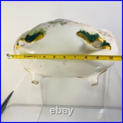 Antique German Hand Painted Gold Gilt Oval Bowl Bavaria Foot Floral Porcelain