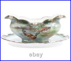 Antique German Hand Painted Gravy Boat & Underplate, Unmarked