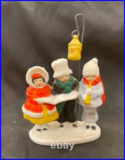 Antique German Hertwig Snowbabies Bisque Carolers with original lantern RARE