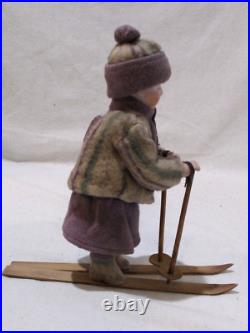Antique German Heubach Bisque Doll Skier Candy Container