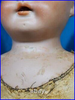 Antique German Heubach Bisque Doll white leather Body Horseshoe Open Mouth 21