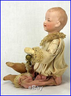 Antique German Heubach Bisque Mechanical Musical Squeeze Doll c1910