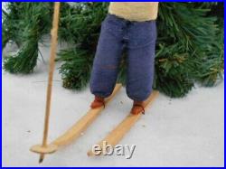 Antique German Heubach Christmas Cotton Batting Girl Doll Bisque Face on Skis