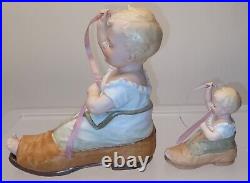 Antique German Heubach Piano Baby Boy In Shoe Figurine All Bisque Set