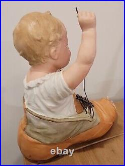 Antique German Heubach Piano Baby Boy In Shoe Figurine All Bisque Set