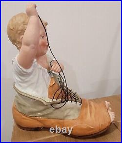 Antique German Heubach Piano Baby Boy In Shoe Figurine All Bisque Set