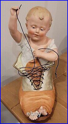 Antique German Heubach Piano Baby Boy In Shoe Figurine All Bisque Set