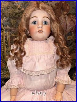 Antique German Kestner 154 Bisque Leather Body 26 Doll, sleepy eyes