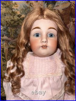 Antique German Kestner 154 Bisque Leather Body 26 Doll, sleepy eyes