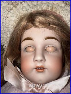 Antique German Kestner 154 Bisque Leather Body 26 Doll, sleepy eyes