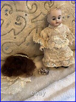 Antique German Kestner 160 6 All Bisque Doll In Antique Wedding Gown Dress