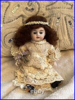 Antique German Kestner 160 6 All Bisque Doll In Antique Wedding Gown Dress