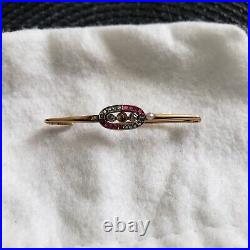 Antique German Ladies 14k Gold (acid tested) Pin Ruby & seed pearls (2 missing)