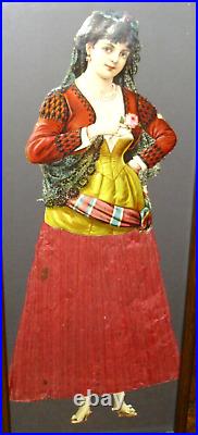 Antique German Lg 18 Die Cut Lady, Crepe Paper Skirt Christmas Ornament