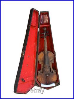 Antique German Lion Head Violin Carved Fleur-de-lis Back Coffin Case
