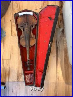 Antique German Lion Head Violin Carved Fleur-de-lis Back Coffin Case