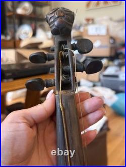 Antique German Lion Head Violin Carved Fleur-de-lis Back Coffin Case