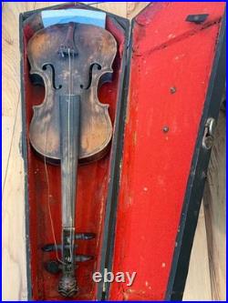 Antique German Lion Head Violin Carved Fleur-de-lis Back Coffin Case
