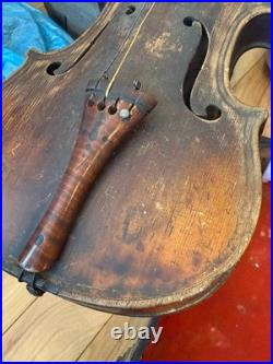 Antique German Lion Head Violin Carved Fleur-de-lis Back Coffin Case