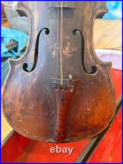 Antique German Lion Head Violin Carved Fleur-de-lis Back Coffin Case