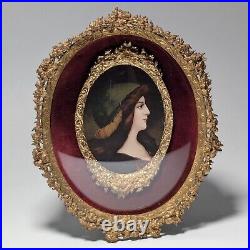 Antique German Litho Miniature Portrait in ormolu frame DAMAGED Antique German Litho Miniature Portrait in ormolu frame DAMAGED