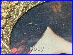 Antique German Litho Miniature Portrait in ormolu frame DAMAGED Antique German Litho Miniature Portrait in ormolu frame DAMAGED